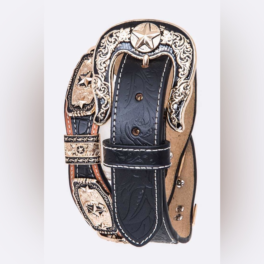 Men’s Black Genuine Leather Rodeo Concho Western Statement Belt